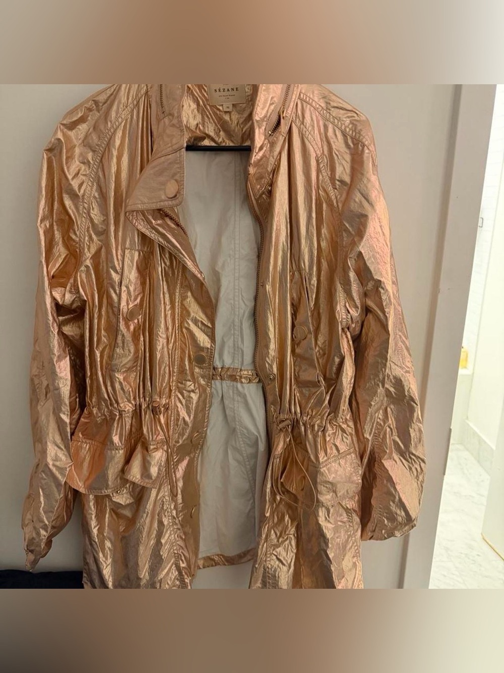 Sezane Metallic Rose Gold Lightweight Trench/rain Coat